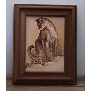 VTG Cougar Mountain Lion California Print by Phil Prentice Framed  9.5" x 7.5"